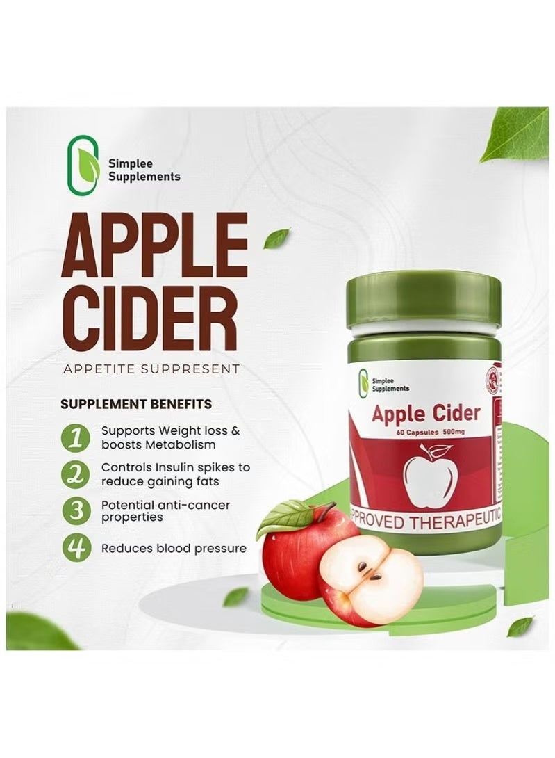 Simplee Supplements Apple Cider Vinegar Capsules – 500mg Natural Cleanse & Digestive Health Support (60 Caps) - Image 2