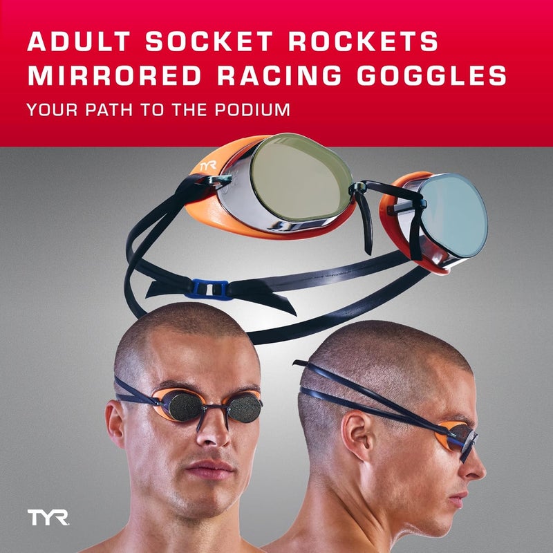 TYR Adult Socket Rockets 2.0 Mirrored Swimming Goggles - Red/Fluorescent Yellow/Black - Image 3