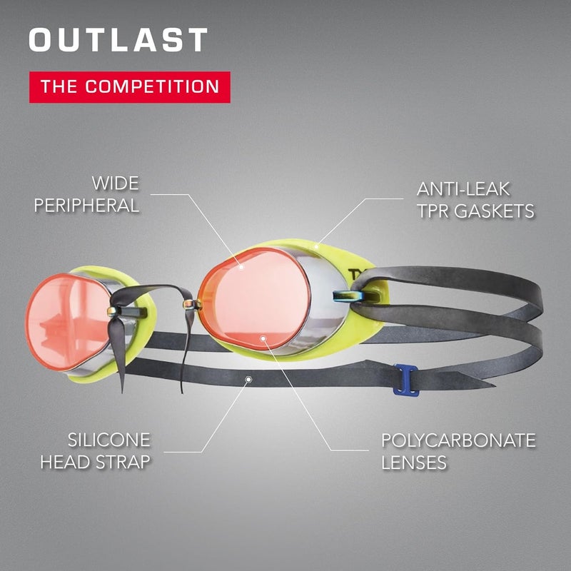 TYR Adult Socket Rockets 2.0 Mirrored Swimming Goggles - Red/Fluorescent Yellow/Black - Image 5