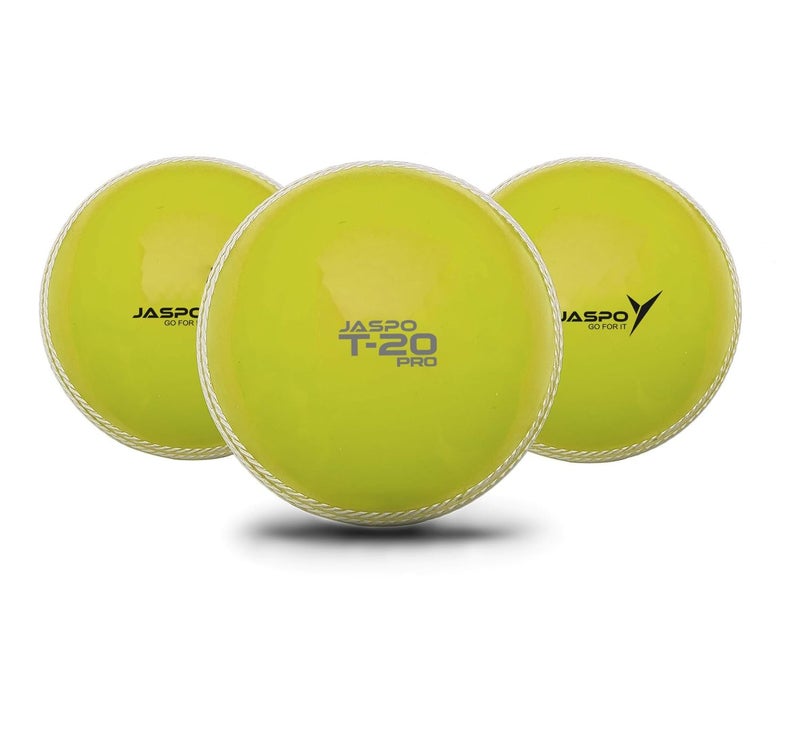 jaspo T-20 Pro PVC Soft Cricket Balls (Neon Yellow, 110 Gm) - Pack of 3 Standard Size - Image 1