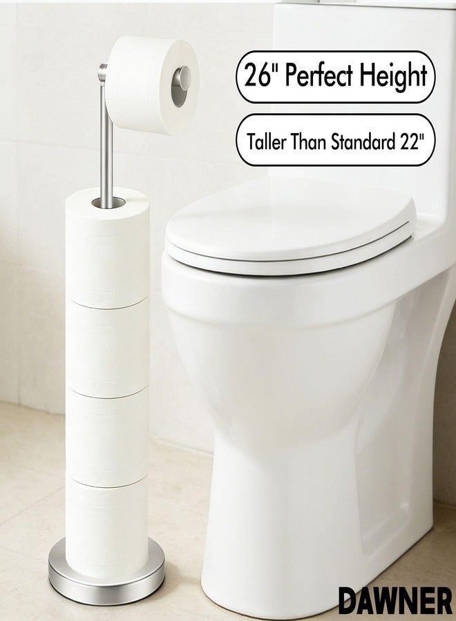 DAWNER 26" Heavy Duty Freestanding Toilet Paper Holder, No-Tipping 3.5LB Weighted Base, 90° Swivel Arm Holds 5 Rolls, Stainless Steel Toilet Paper Holder for Bathrooms and Apartments, Brushed Nickel - Image 2