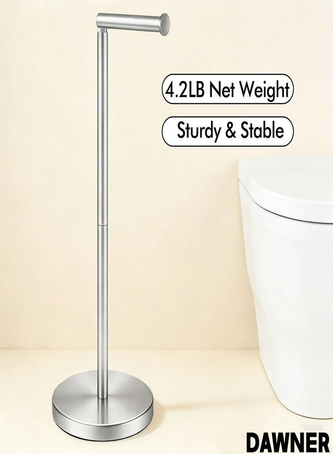 DAWNER 26" Heavy Duty Freestanding Toilet Paper Holder, No-Tipping 3.5LB Weighted Base, 90° Swivel Arm Holds 5 Rolls, Stainless Steel Toilet Paper Holder for Bathrooms and Apartments, Brushed Nickel - Image 3