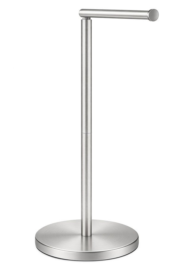 DAWNER 26" Heavy Duty Freestanding Toilet Paper Holder, No-Tipping 3.5LB Weighted Base, 90° Swivel Arm Holds 5 Rolls, Stainless Steel Toilet Paper Holder for Bathrooms and Apartments, Brushed Nickel - Image 1