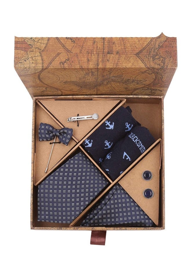 BLACKSMITH Tie, Cufflink, Pocket Square, Lapel Pin, Tie Clip, Socks Set of 6 for Men [ Free Size ] (Blue 84 Set) - Image 2