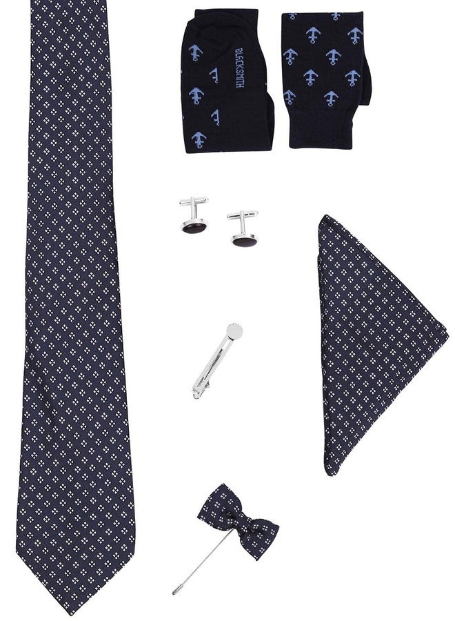 BLACKSMITH Tie, Cufflink, Pocket Square, Lapel Pin, Tie Clip, Socks Set of 6 for Men [ Free Size ] (Blue 84 Set) - Image 4