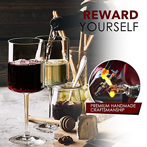 Chouggo Square Wine Glasses Set of 6, Hand Blown Crystal Red Wine or White Wine Glass 11.4Oz - Hand Crafted by Artisans - Gifts for Women, Men, Wedding, Anniversary, Christmas, Birthday - Image 2