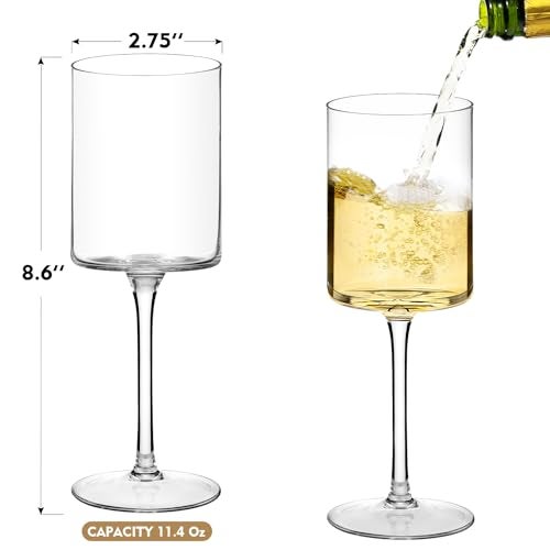 Chouggo Square Wine Glasses Set of 6, Hand Blown Crystal Red Wine or White Wine Glass 11.4Oz - Hand Crafted by Artisans - Gifts for Women, Men, Wedding, Anniversary, Christmas, Birthday - Image 4