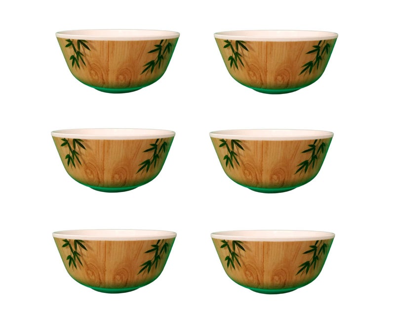 Servewell Melamine Round Serving Veg Bowl/Katori,Glossy,Set of 6,Bamboo Delite,180 ml - Image 1