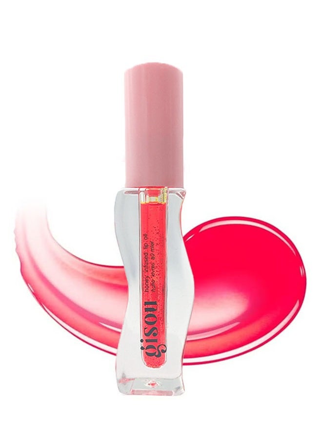 Gisou Honey Infused Hydrating Lip Oil, Prevent Lip Dryness and Cracking, Natural Formula, Red, 3ml  - Image 1