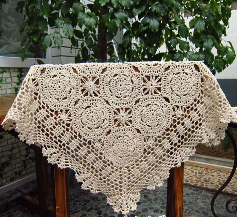 Hetao 100% Cotton Handmade Crochet Square Tablecloth Doilies Lace Table Covers,Beige, 19 Inch - Image 1