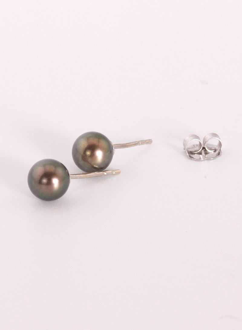 MIKURA Earrings, Freshwater Pearls, A Quality, Treated Black Color, 6.5-6.0MM, 18KW  - Image 2