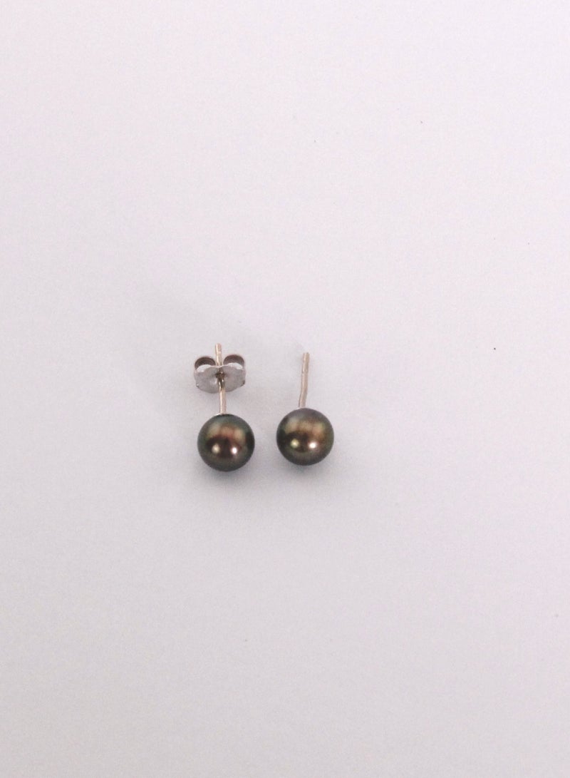 MIKURA Earrings, Freshwater Pearls, A Quality, Treated Black Color, 6.5-6.0MM, 18KW  - Image 3