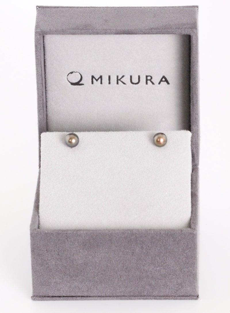 MIKURA Earrings, Freshwater Pearls, A Quality, Treated Black Color, 6.5-6.0MM, 18KW  - Image 4