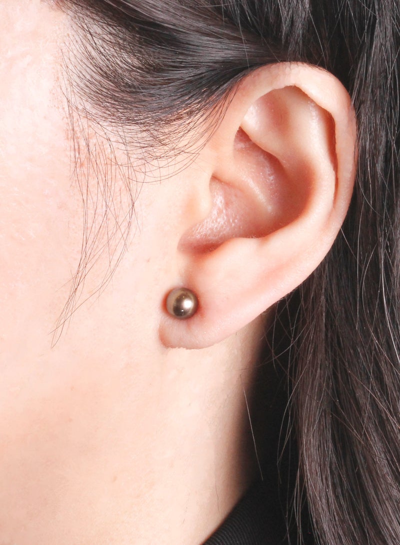 MIKURA Earrings, Freshwater Pearls, A Quality, Treated Black Color, 6.5-6.0MM, 18KW  - Image 5