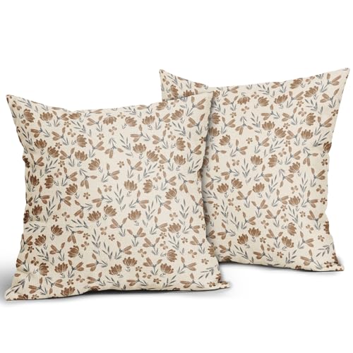 Aytipun Brown Grey Gray Floral Pillow Covers 18x18 Set of 2 Vintage Rustic Old Style Cute Small Flower Print Decorative Outdoor Pillowcases Farmhouse Throw Cushion Case Decor for Couch Sofa Bed - Image 3