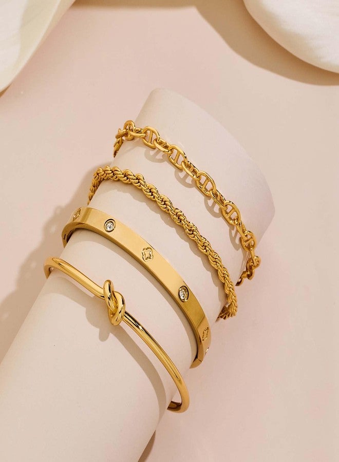 ليلي آند وايت أساور ليلي آند وايت الذهبية القابلة للتكديس للنساء، أساور أنيقة بسلسلة حبلية، إكسسوارات أساور ذهبية، هدية - Image 4