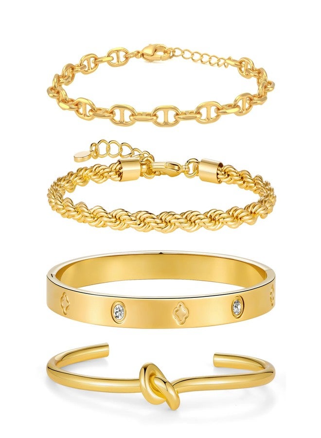 ليلي آند وايت أساور ليلي آند وايت الذهبية القابلة للتكديس للنساء، أساور أنيقة بسلسلة حبلية، إكسسوارات أساور ذهبية، هدية - Image 1