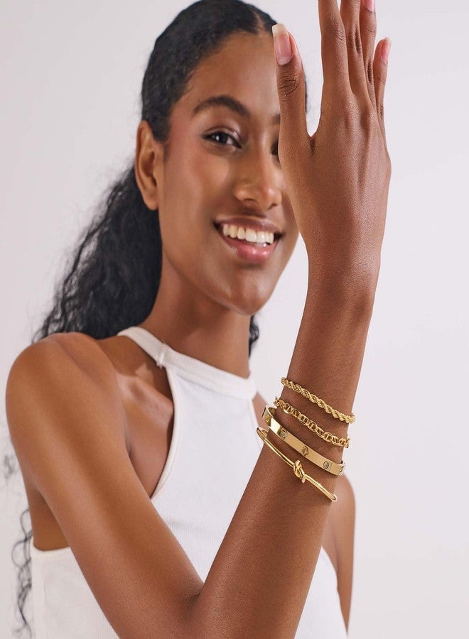 ليلي آند وايت أساور ليلي آند وايت الذهبية القابلة للتكديس للنساء، أساور أنيقة بسلسلة حبلية، إكسسوارات أساور ذهبية، هدية - Image 2