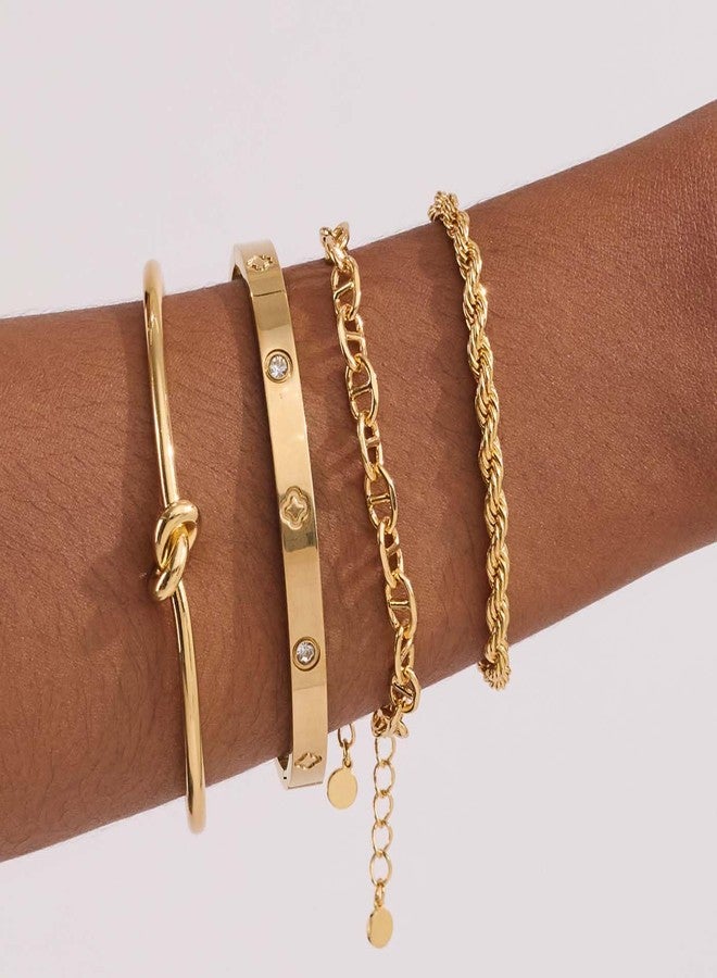 ليلي آند وايت أساور ليلي آند وايت الذهبية القابلة للتكديس للنساء، أساور أنيقة بسلسلة حبلية، إكسسوارات أساور ذهبية، هدية - Image 3