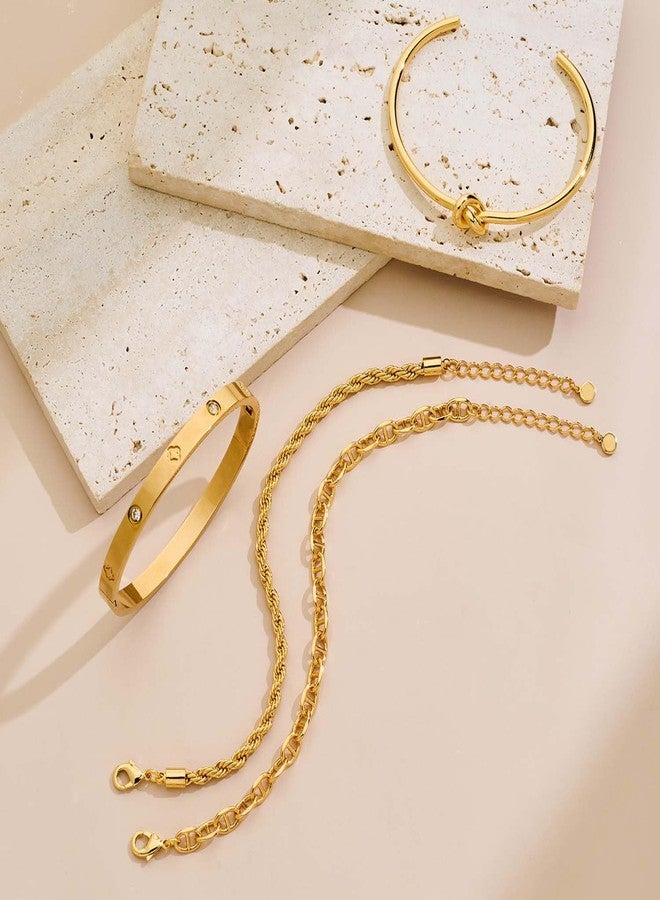 ليلي آند وايت أساور ليلي آند وايت الذهبية القابلة للتكديس للنساء، أساور أنيقة بسلسلة حبلية، إكسسوارات أساور ذهبية، هدية - Image 5