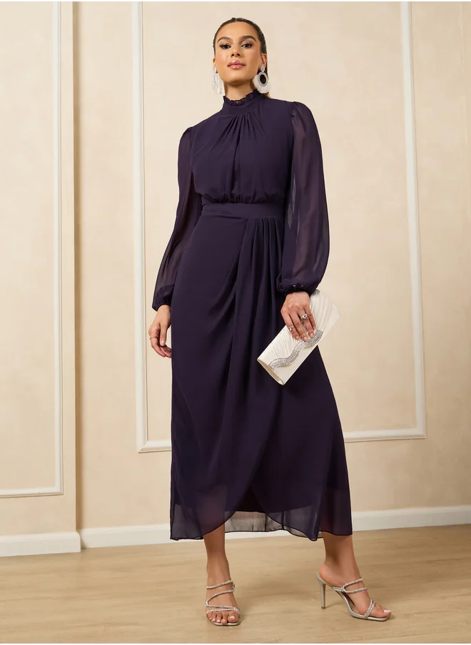 ستايلي Styli Plain Pleated Wrap Look Sheath Maxi Dress