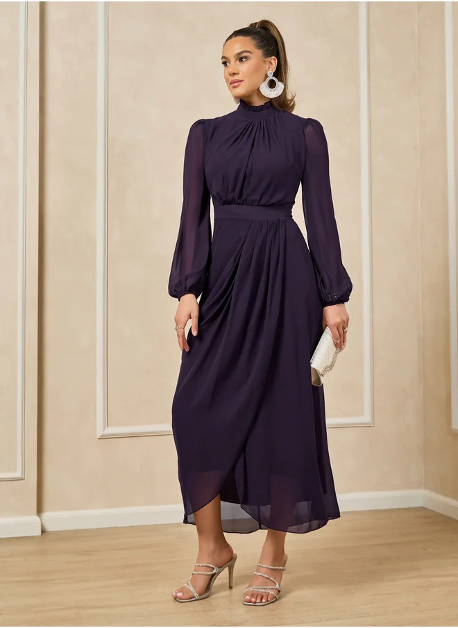 ستايلي Styli Plain Pleated Wrap Look Sheath Maxi Dress