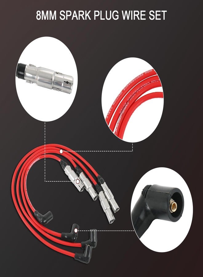 طقم أسلاك شمعات إشعال جديد من JDMSPEED، مقاس 8 مم، رقم 27588، بديل لسيارات فولكس فاجن بيتل، بورا، جولف، جي تي آي، جيتا، سيتي 2.0 لتر، أحمر، 4 قطع. - Image 4