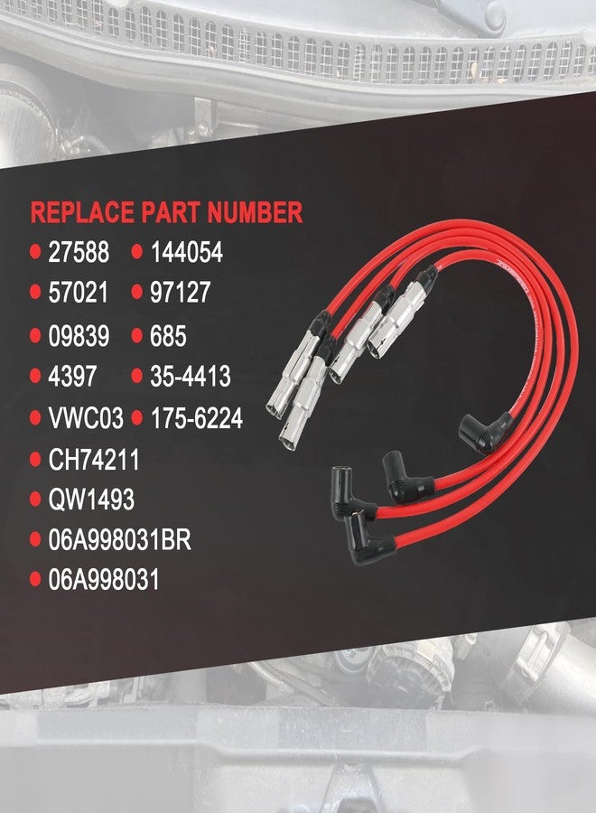 طقم أسلاك شمعات إشعال جديد من JDMSPEED، مقاس 8 مم، رقم 27588، بديل لسيارات فولكس فاجن بيتل، بورا، جولف، جي تي آي، جيتا، سيتي 2.0 لتر، أحمر، 4 قطع. - Image 3