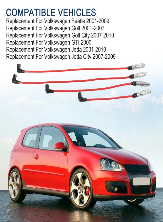 طقم أسلاك شمعات إشعال جديد من JDMSPEED، مقاس 8 مم، رقم 27588، بديل لسيارات فولكس فاجن بيتل، بورا، جولف، جي تي آي، جيتا، سيتي 2.0 لتر، أحمر، 4 قطع. - Image 2