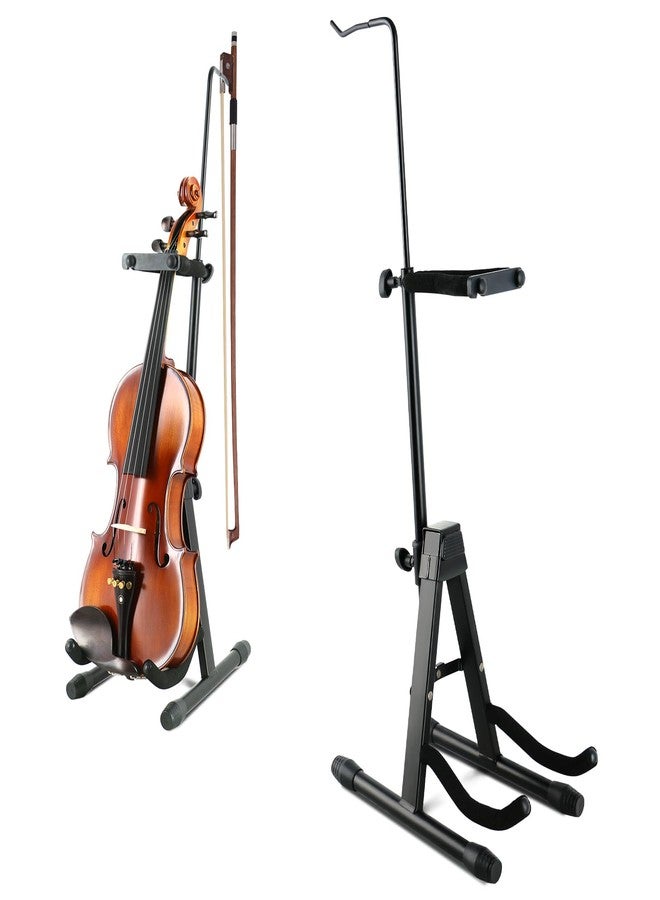 ROWELL Violin Stand with Bow Holder, Foldable, Portable, Height Adjustable, Head Protection, Anti-slip Foot Covers (Black) - Image 1