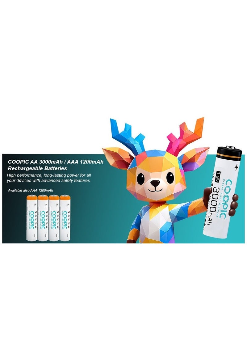 Coopic 8 قطع بطارية قابلة للشحن من نوع AA HR6 بسعة 3000mAh، مشحونة مسبقًا - Image 1