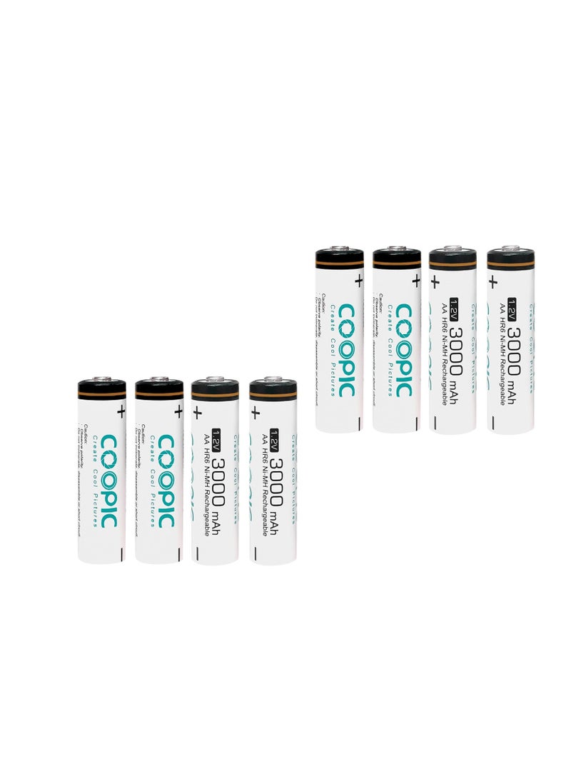 Coopic 8pcs 3000mAh AA HR6 Ni-MH Pre-charged type Rechargeable Battery - Image 1