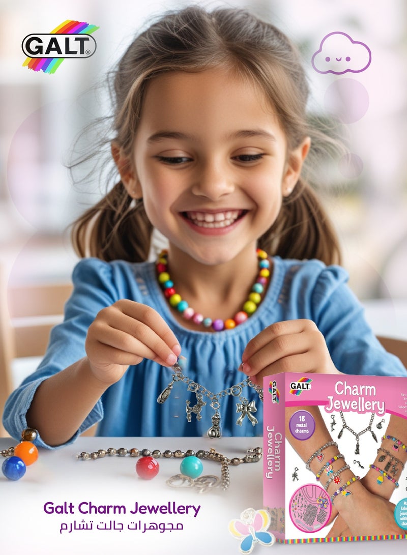 Galt Toys DIY Charm Jewellery Kit for Girls | 18 Metal Charms | Colorful Beads & Bracelets | Fun Craft Set | Ages 8+ | 23 x 5 x 23.01 CM | Jewellery Making Gift Set - Image 2