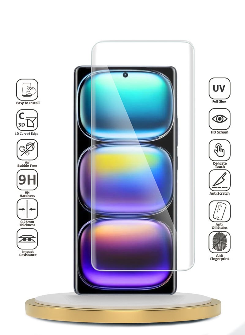 Wtech Infinix Hot 50 Pro+ 4G 2024 Premium Curved Edges UV Full Glue Full Cover Tempered Glass Screen Protector (MSGUCN) - Clear - Image 2