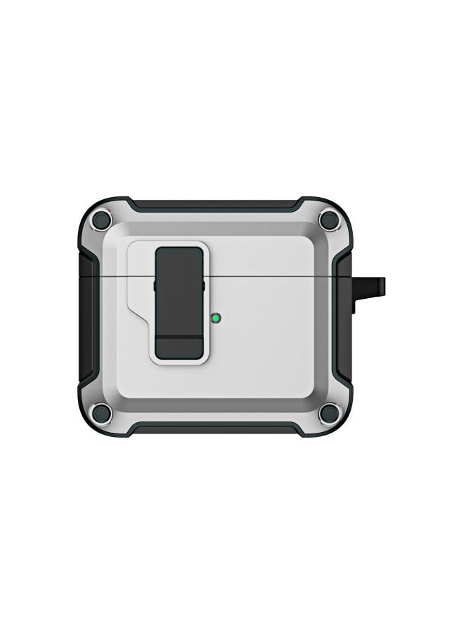 Generic - For Apple AirPods4 Protective Case Bluetooth Earphone Cover With Latch Elastic Lid Pro Earphone Shell Multi-Function Universal Style-Color:Silver-Applicable Model:AirPods 4 - Image 1