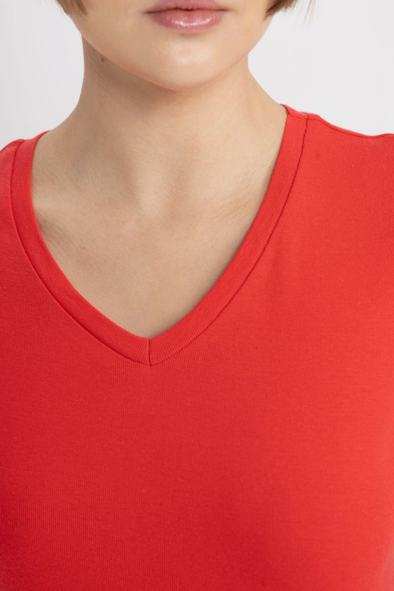 DeFacto Woman Slim Fit V Neck Ribbed Basic T-Shirt - Image 4