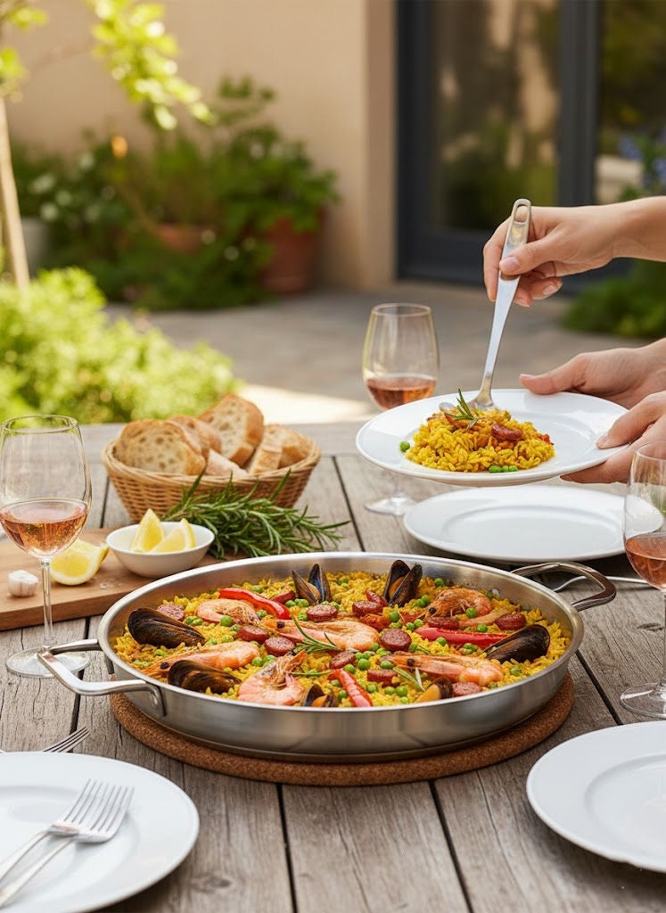 Easy Cooking Stainless Steel Paella Pan with Double Handle 28cm Silver 18/10 (Made in Turkey) - Image 1