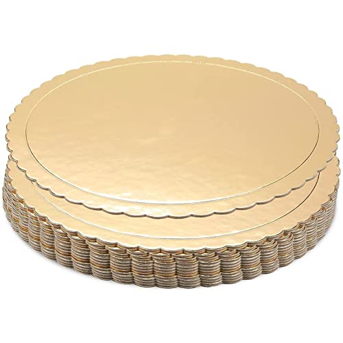 Juvale Cake Drum - 10-Inch Round Gold, Pack of 12, Scalloped - Cake Supplies & Disposable Cardboard Dessert Tray for Baking Display - Image 1