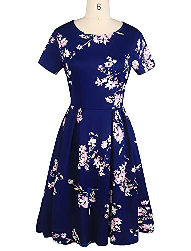 oxiuly Women's Vintage Floral Wedding Prom Party Cocktail Dresses Elegant Church Tea Casual Dress with Pockets OX165 (NB PinkF, S) - Image 2
