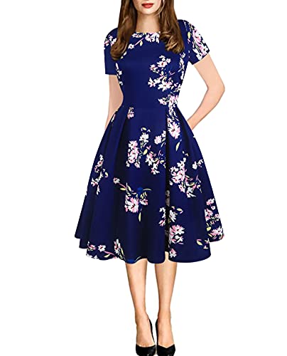 oxiuly Women's Vintage Floral Wedding Prom Party Cocktail Dresses Elegant Church Tea Casual Dress with Pockets OX165 (NB PinkF, S) - Image 4