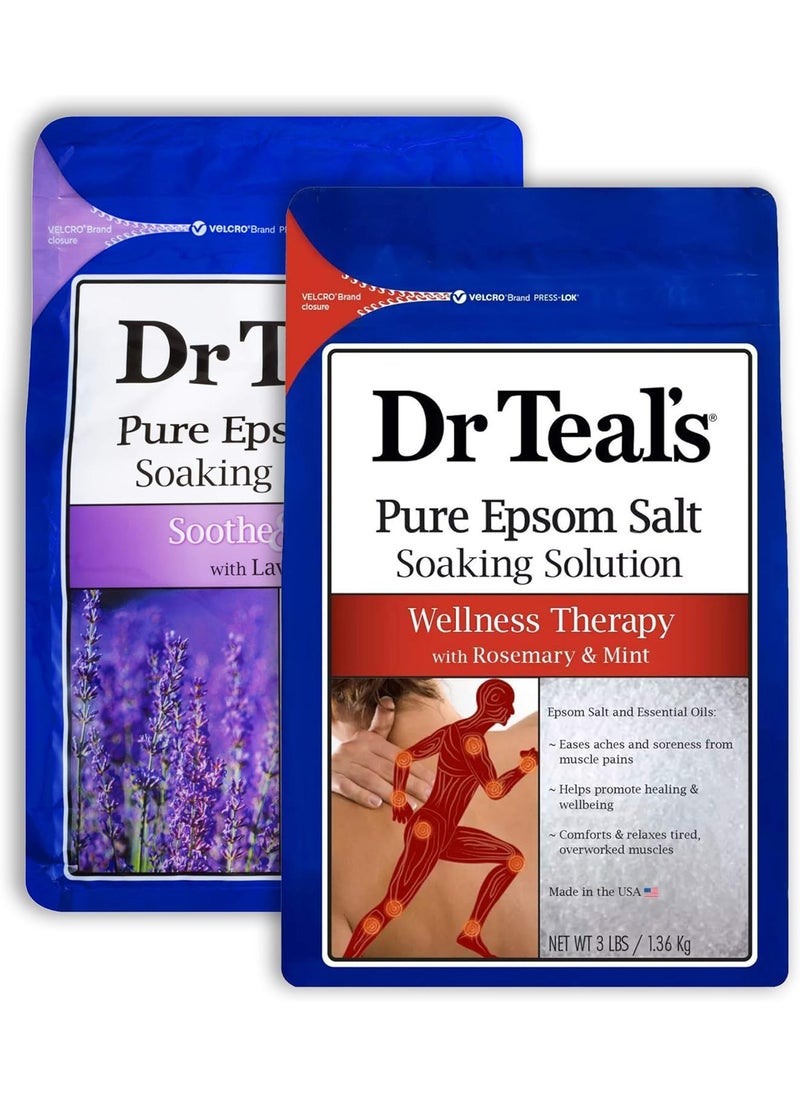 Dr Teal's - Dr Teals Epsom Salt Bath Combo Pack 6 lbs Total Soothe  Sleep with Lavender and Wellness Therapy with Rosemary and Mint - Image 1