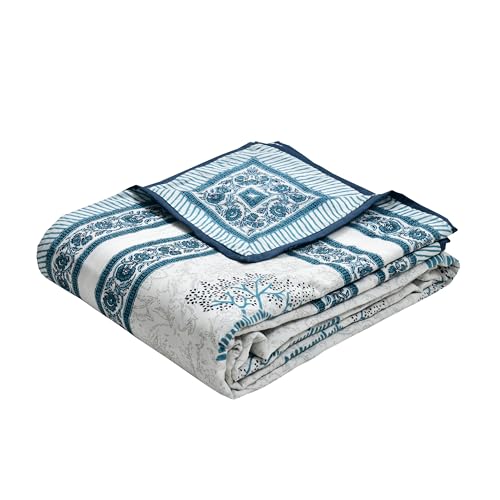 BLOCKS OF INDIA Hand Block Printed Cotton Single Size Reversible Malmal Dohar for Summer (Blue Tree)-300 TC - Image 1