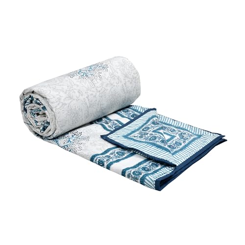 BLOCKS OF INDIA Hand Block Printed Cotton Single Size Reversible Malmal Dohar for Summer (Blue Tree)-300 TC - Image 2