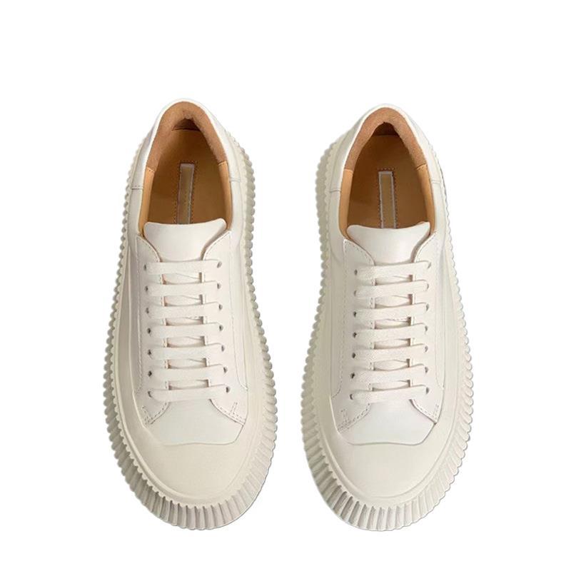Jil First Layer Cowhide Small White Shoes Simple Small Girl Thick Bottom Muffin Heightening Biscuit Shoes Casual Shoes Skate Shoes - Image 2