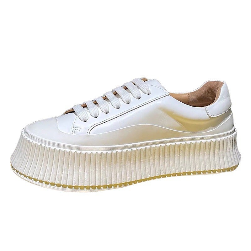 Jil First Layer Cowhide Small White Shoes Simple Small Girl Thick Bottom Muffin Heightening Biscuit Shoes Casual Shoes Skate Shoes - Image 4