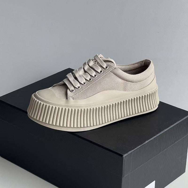 Jil First Layer Cowhide Small White Shoes Simple Small Girl Thick Bottom Muffin Heightening Biscuit Shoes Casual Shoes Skate Shoes - Image 1