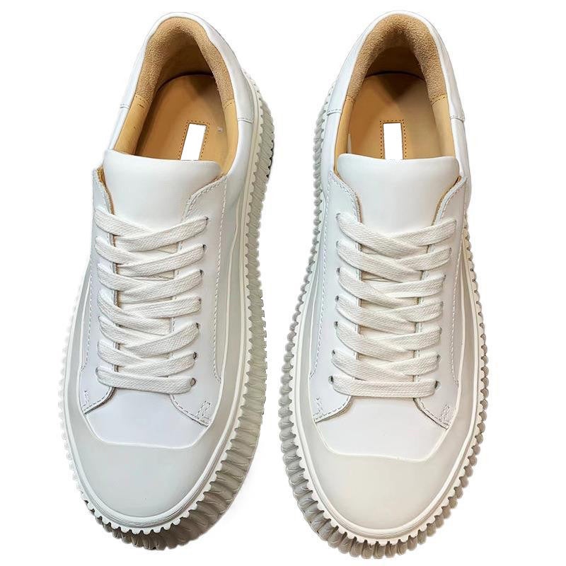 Jil First Layer Cowhide Small White Shoes Simple Small Girl Thick Bottom Muffin Heightening Biscuit Shoes Casual Shoes Skate Shoes - Image 3