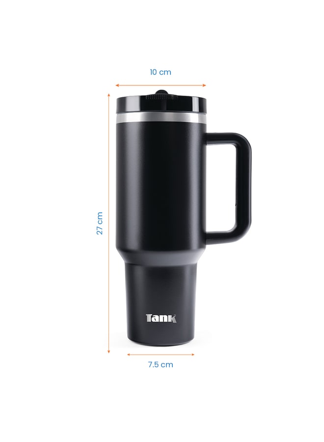 Tank Quencher, 1200ml, Black, Stainless Steel Bottle, insulated, Leakproof - Image 2