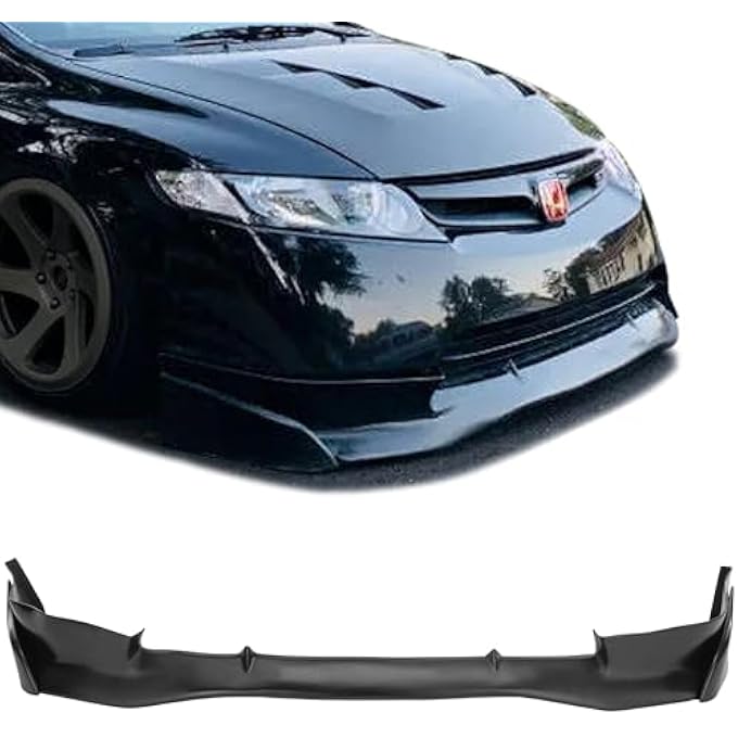 GT-Speed Compatible with/Replacement for Front Bumper Lip, MU Si Style PU Front Lip Spoiler Black, Fits 2006 2007 2008 Honda Civic 4-Door Sedan - Image 1