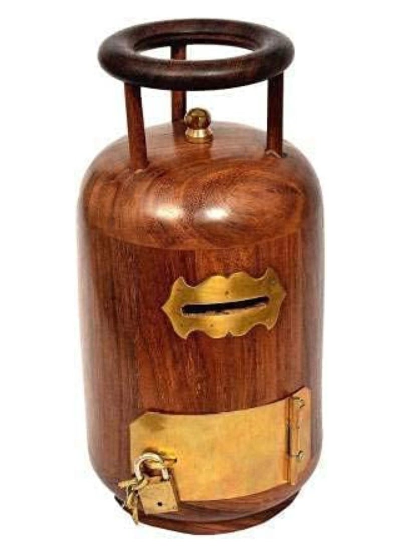 QUESERA Wooden Cylinder Shaped Money Bank Coin Box Gullak Money Bank for Kids Adults Wooden Gullak Saving Boxes  - Image 1
